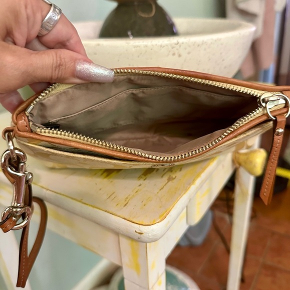 Coach Tan and Yellow Wristlet with Signature Design - Picture 3 of 3